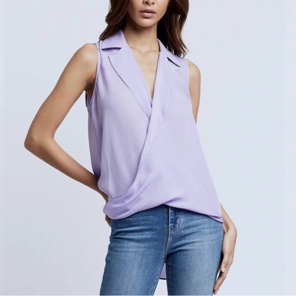 L'AGENCE Freja Silk Sleeveless Wrap Blouse Top in Lavender Purple